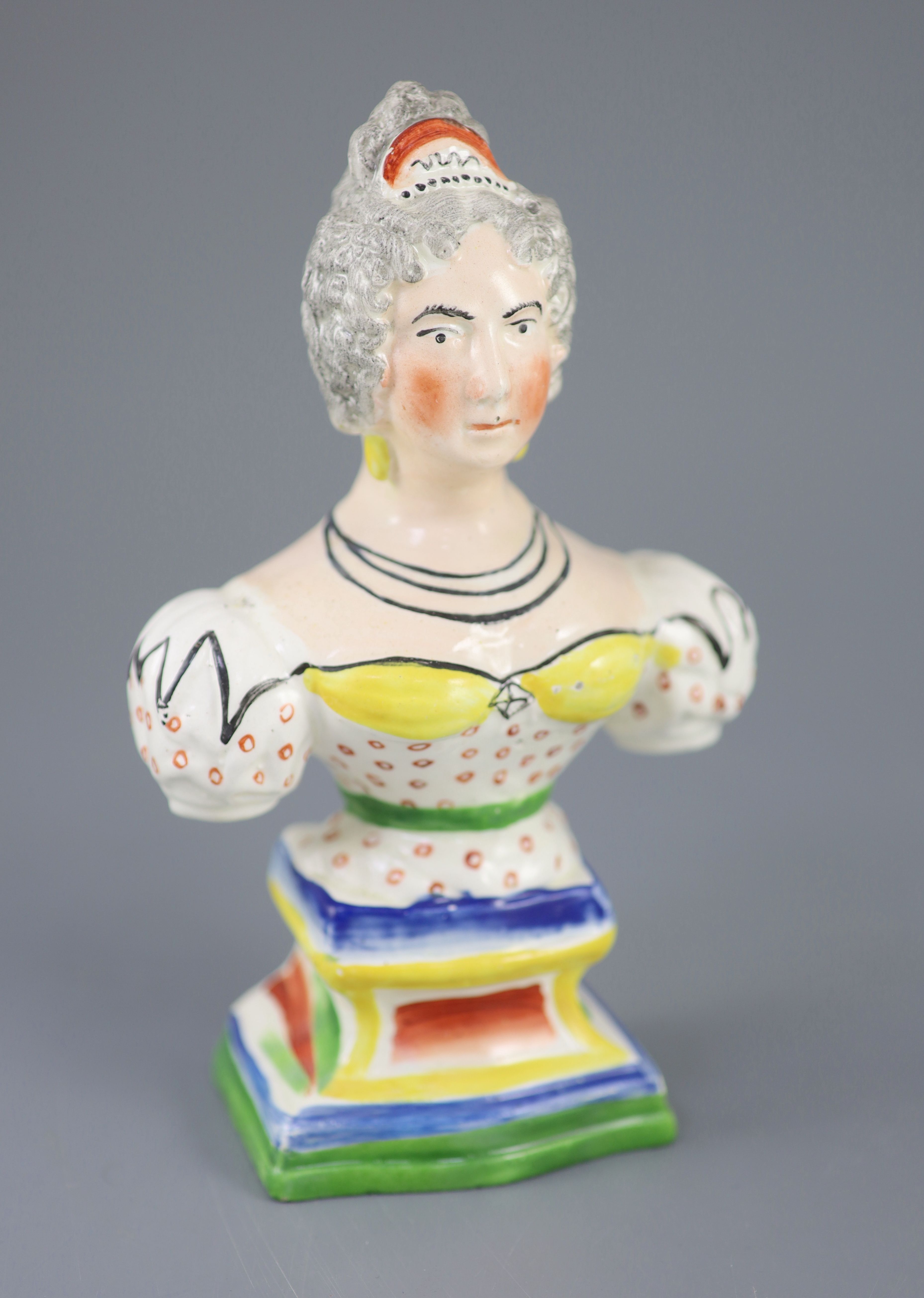 A rare Staffordshire pottery bust of Queen Adelaide, c.1831, 20cm high